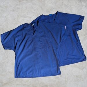 Set Of 2 Men's Cherokee Workwear Scrub Tops Navy Blue Size M
